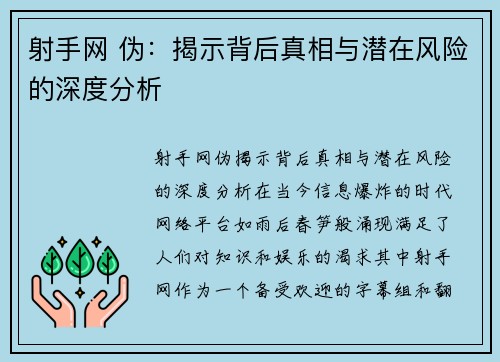 射手网 伪：揭示背后真相与潜在风险的深度分析